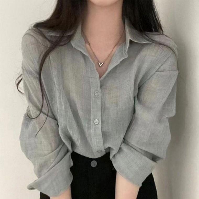 얇은 여름 셔츠 시스루 긴팔 세미 크롭 3컬러