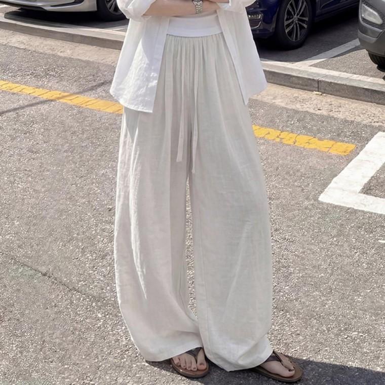 아이스 밴딩 벌룬 와이드 린넨 팬츠 여름 바지