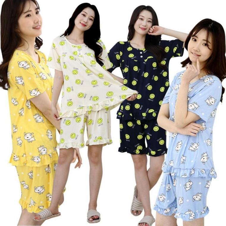 쿨 여성 반팔 잠옷 세트 파자마 프릴 냉감 내복 여름 프릴 여성 내의