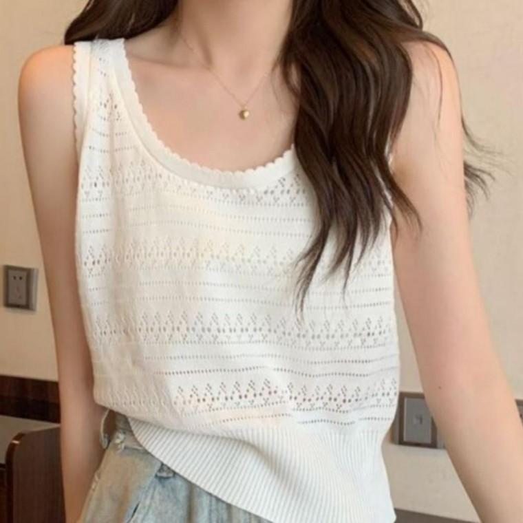 여성 물결 펀칭 민소매 나시 슬리브리스 여름 기능성 레이어드 이너웨어