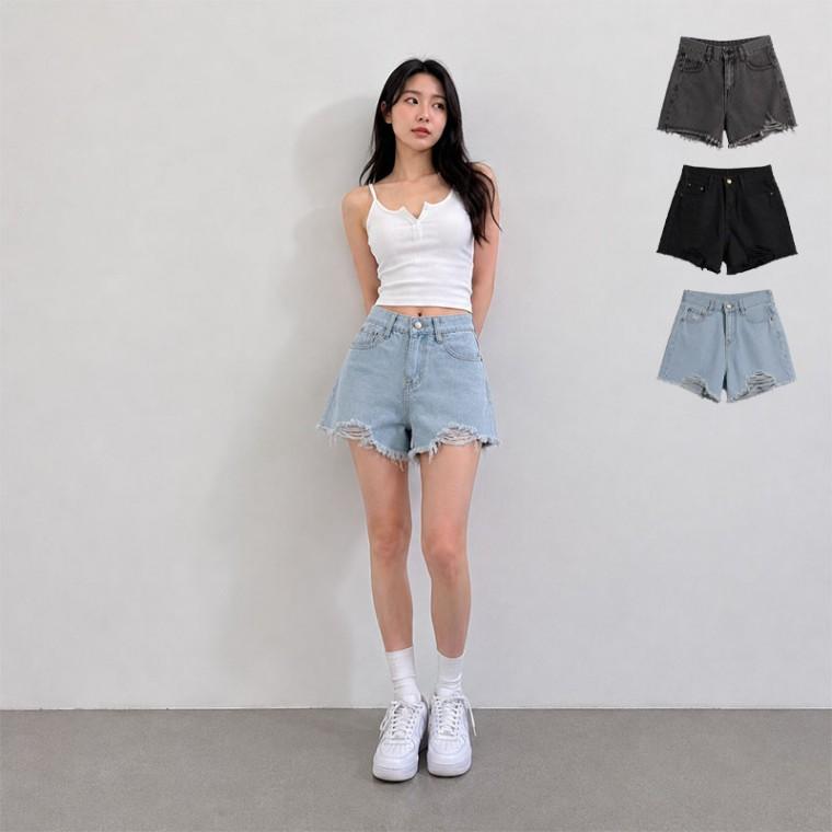 여성 하이웨스트 데님 반바지 컷팅 청반바지 여름 핫팬츠