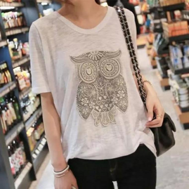 S9533 자수부엉이 패치 반팔티 여름 면 반팔티