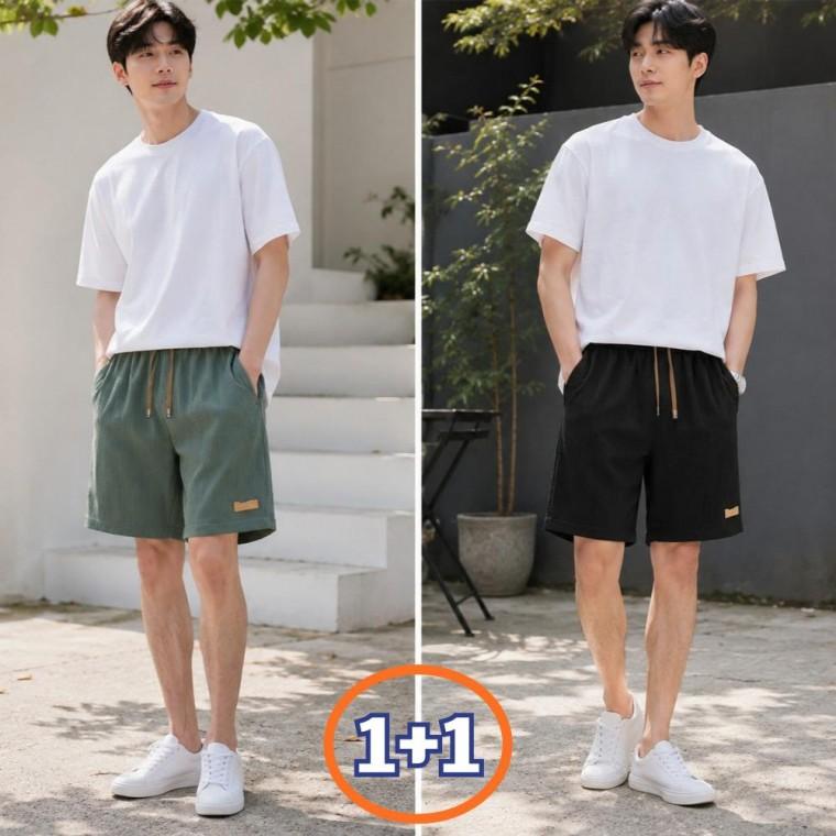 1+1 남자 여름 반바지 캐주얼 아이스 쿨 스판 팬츠 편한 루즈핏 5부 바지