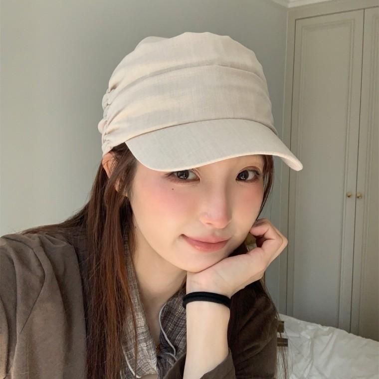라오첸 스타일의 면 린넨 마술 모자 여성용 봄 여름용 통기성 좋은 빈티지 주름 베레모 트렌디한 디자인
