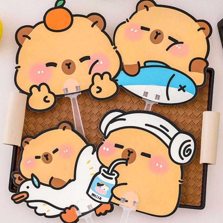 카피바라 여름 손잡이 부채 4p