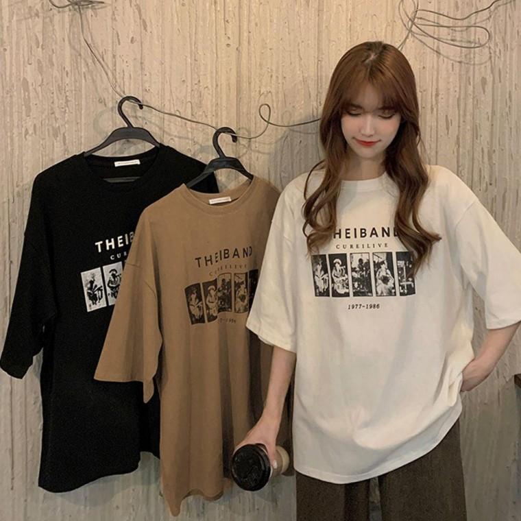 블랙 브라운 화이트 레터링 반팔 티셔츠 여성 여름 프린팅 오버핏