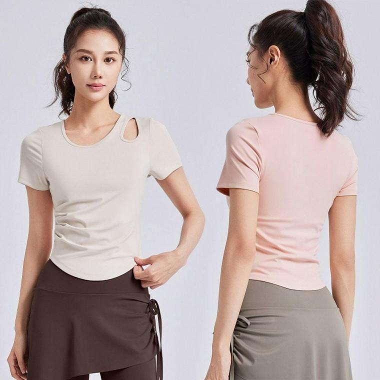 어깨펀칭 반팔요가복 쿨링운동복 여름요가복 상의