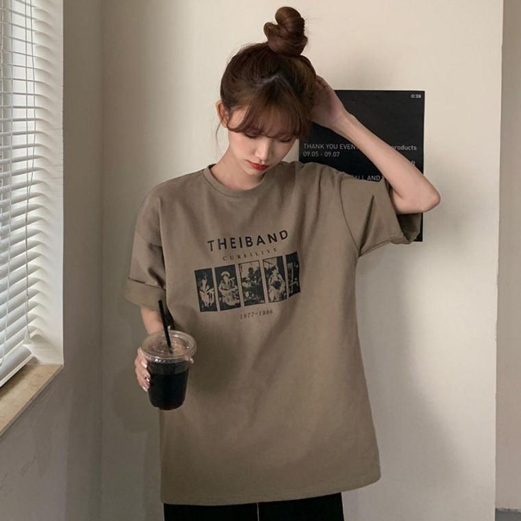 여성 오버핏 반팔 브이넥 여름 반팔티셔츠 무지 크롭티
