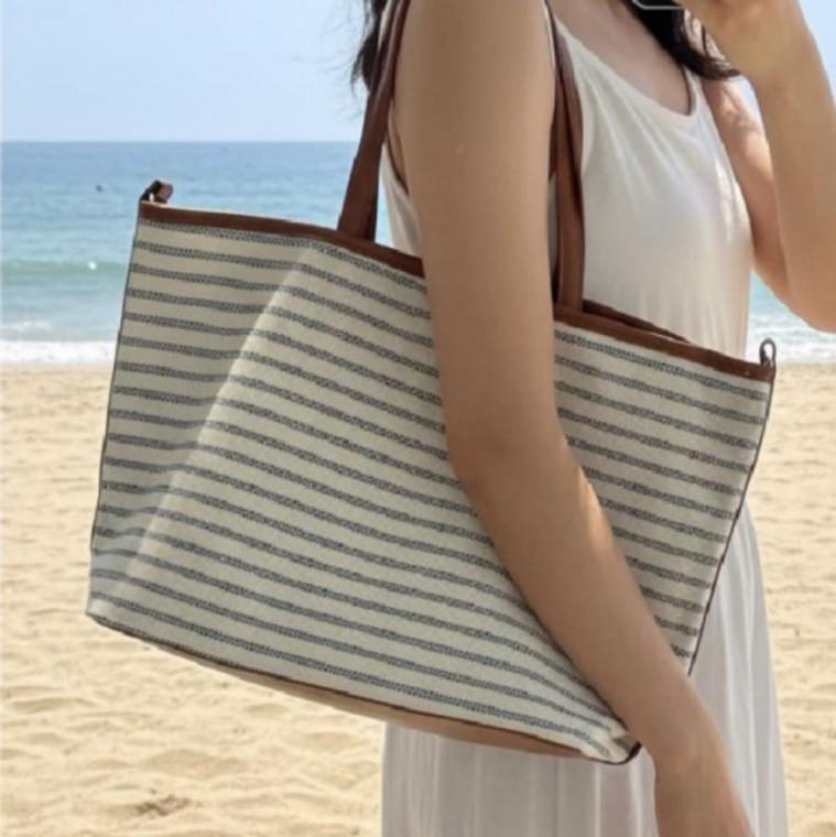 여성 줄무늬 스트라이프 숄더백 빅사이즈 보부상 대용량 쇼퍼백 데일리 여름