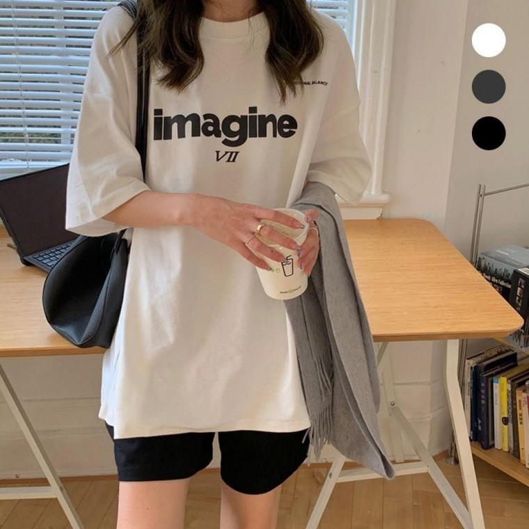 여성 오버핏 반팔 티셔츠 로마숫자 레터링 흰색티셔츠 여름용 편안한