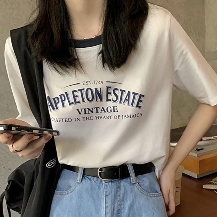 여름 크롭 티셔츠 배색티셔츠 반팔 세미 루즈핏 데일리 여성 캐주얼룩