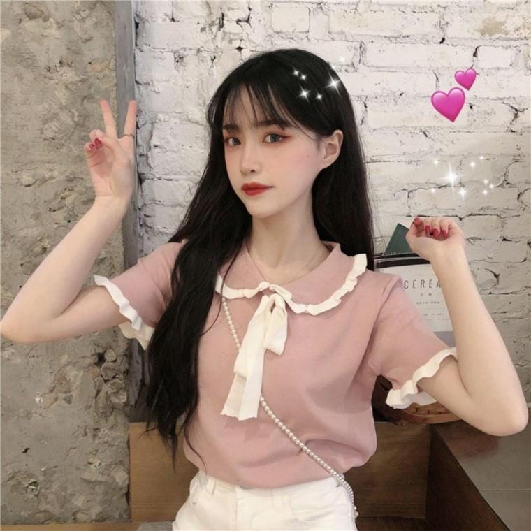 여성반팔티 핑크 카라티 리본 반발티 여름반팔티셔츠 여성여름옷 예쁜티셔