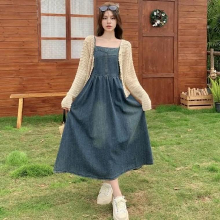 데님 멜빵 원피스 롱원피스 여름 데일리 캐주얼
