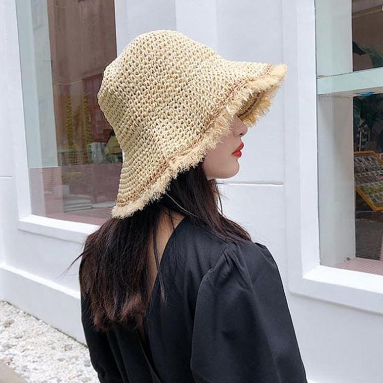 여성 라피아 버킷햇 밀짚 모자 챙넓은 바캉스 휴양지 여름모자