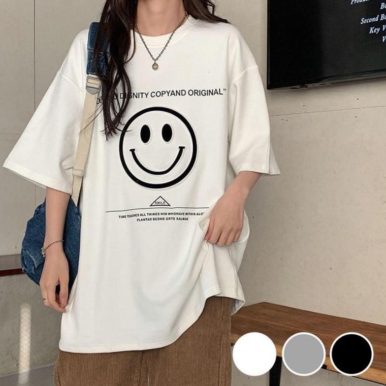 흰티 스마일 반팔티셔츠 여자크롭티 여름티셔츠 기본면티 여성반팔면티