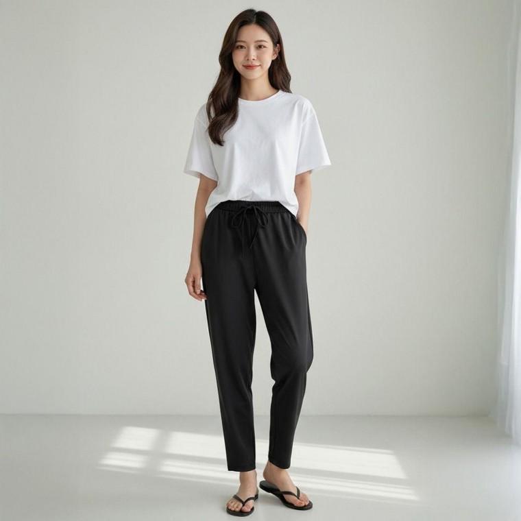 여성 블랙 밴딩 쿨바지 아이스 냉감 편한바지 여름팬츠