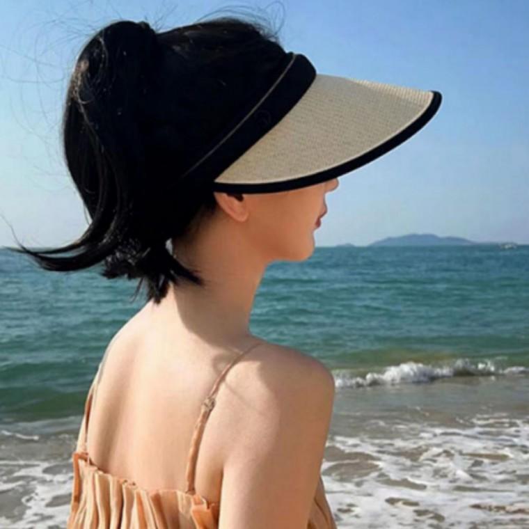 라탄 챙모자 자외선 차단 돌돌이 썬캡 여성 여름 휴가 모자
