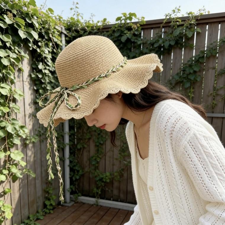여름용 레이스 밀짚모자 나비 리본 디자인 해변과 해변 모래사장에서 사용하기 좋은 차양 및 자외선 차단