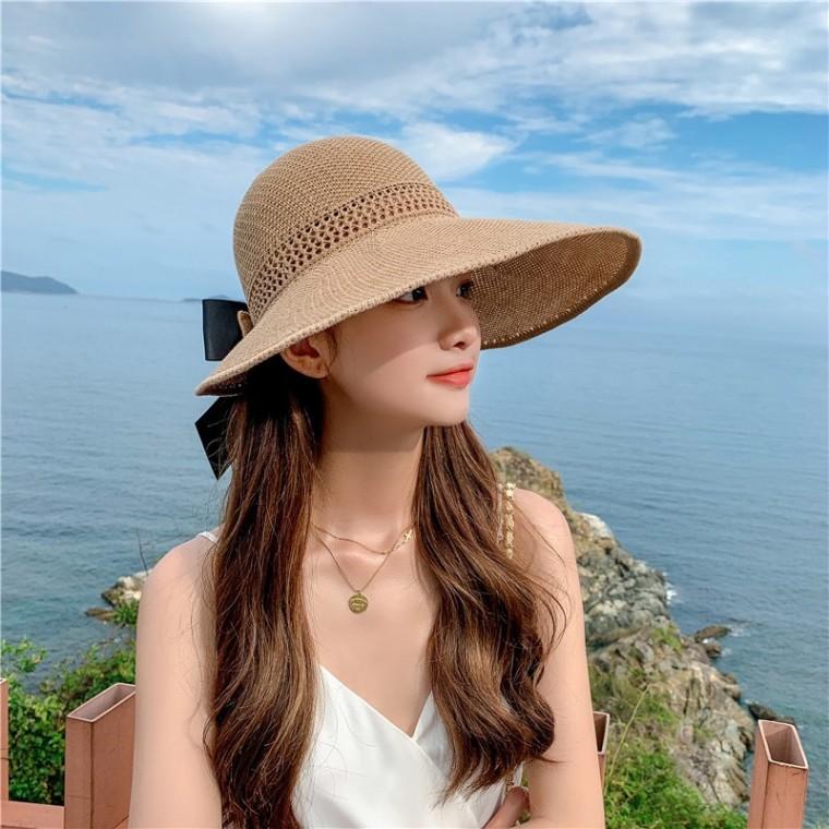 선캡 여성용 빈 챙 곱슬 햇빛 가리개 큰 챙 자외선 차단 여름용 쿨 모자 패션 어디에나 잘 어울림 접을 수