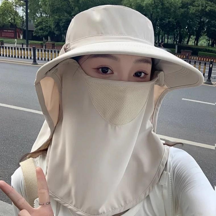 챙이 넓은 전방위 자외선 차단 모자 얼굴 가리개 숄 일체형 여성용 여름용 차양 자외선 차단 태양용 버킷햇