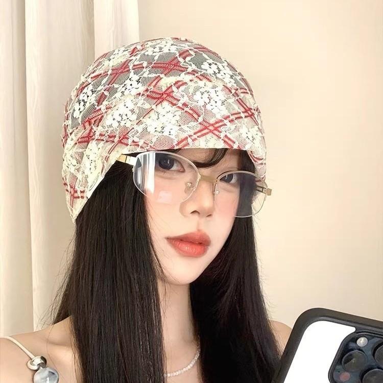 한국 인스타 블로거와 같은 디자인의 레이스 얇은 헤드 스카프 모자 쌓아 올리는 모자 여성용 여름용 통기
