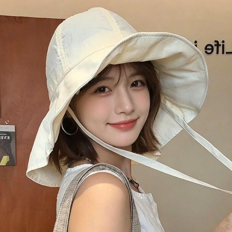 신상 일본식 접이식 얼굴 가리개 심플 끈 리본 버킷햇 봄여름 어디에나 잘 어울리고 얼굴을 살짝 가려주는