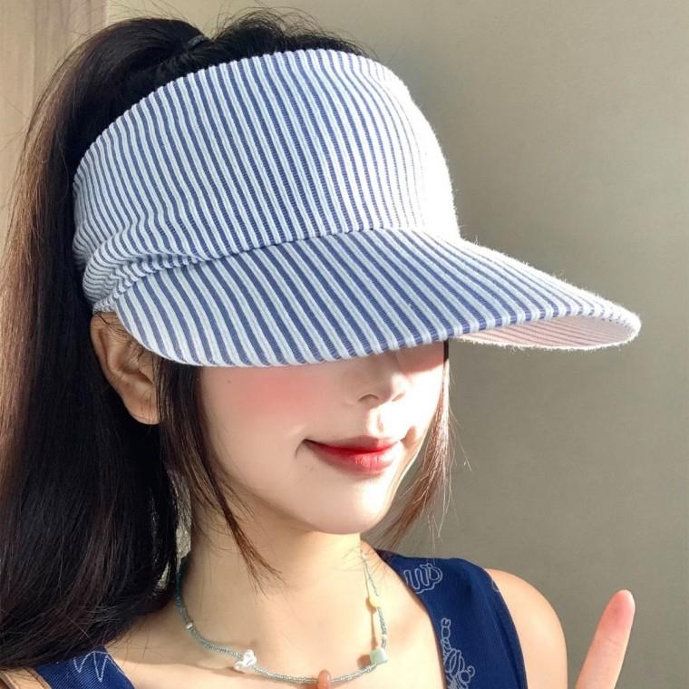 2026년 신상 머리띠 스트라이프 셀프 탑 모자 여성용 여름 아웃도어 라이딩 하이 포니테일 덕다운 모자 어