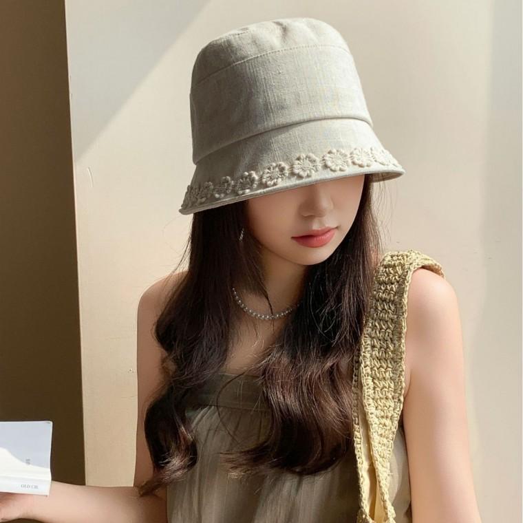 봄 여름 신상 일본식 레이스 코튼 린넨 버킷햇 여성용 달콤하고 어디에나 잘 어울리며 통기성이 좋고 얼굴