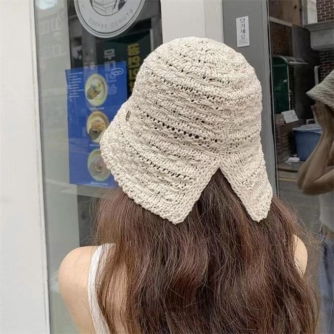 신상 여성용 여름용 한국 스타일 동대문 접이식 짜임 밀짚모자 야외 나들이용 차양 및 자외선 차단 버킷햇