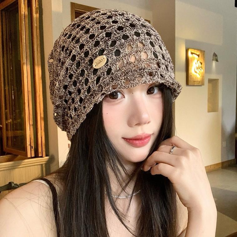 일본식 얇은 편의 통기성 있는 펀칭 테두리 모자 여성용 봄 여름 복고풍 패션 쌓아 올린 모자 어디에나 잘