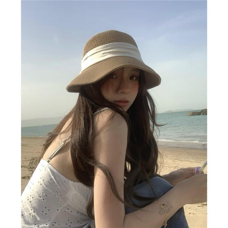 일본식 빈티지 챙 넓은 짚으로 짠 어부 모자 여성용 여름 휴가 스타일 바닷가와 해변에서 쓰기 좋은 챙 넓