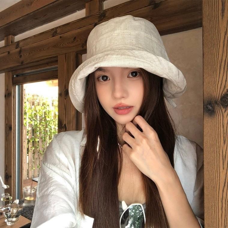 일본식 린넨 소재의 통기성 좋은 버킷햇 단색 여성용 신상품 봄 여름용 가볍고 통기성이 뛰어나며 얼굴이