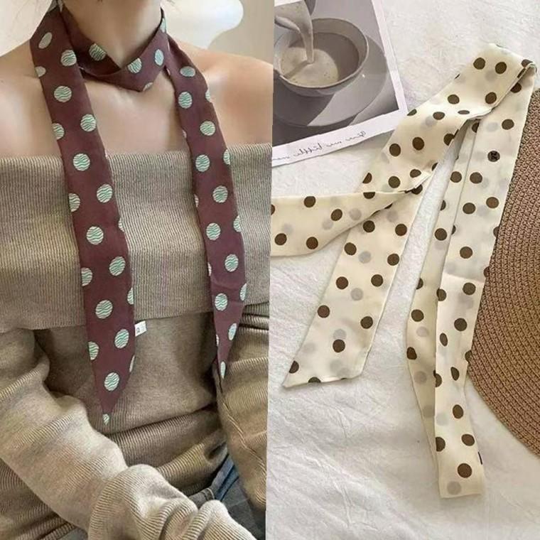도트 레트로 부드러운 새틴 스키니 롱 타이 넥스카프 2컬러