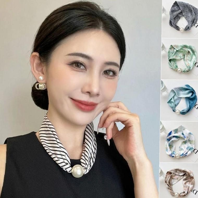 진주브로치 데일리 링스카프 넥스카프 실크 머플러 여성 숄더스카프