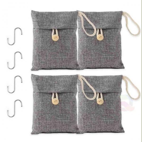 대나무 숯주머니 4p 그레이 제습탈취 제습용숯 습기제거숯 탈취제숯 습기냄새제거