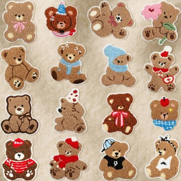 곰돌이 자수 패치 16종세트 DIY 패브릭 와펜 DD-13370
