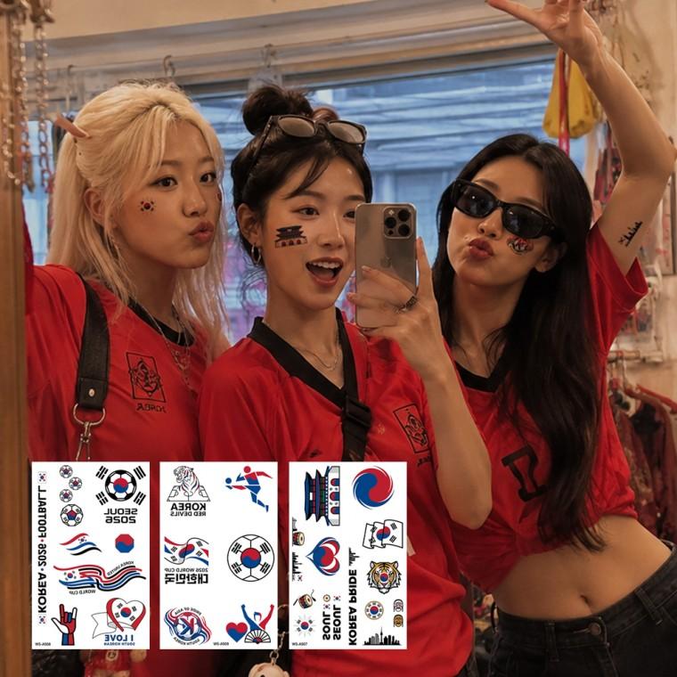 [큰손할인] 대한민국타투 월드컵 아시안게임 축구 피파 붉은악마 응원 타투스티커 판박이 태극기