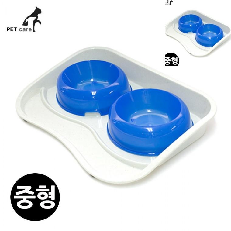 식판식기 세트 중형 블루 애견밥그릇 애견식기 고양이밥그릇
