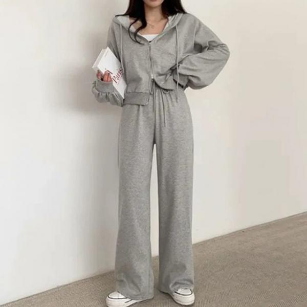 후드집업 와이드팬츠 여성 데일리 트레이닝세트