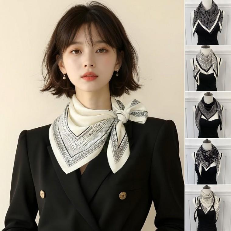 블랙화이트 페이즐리 삼각 실크 스카프 넥스카프 여성