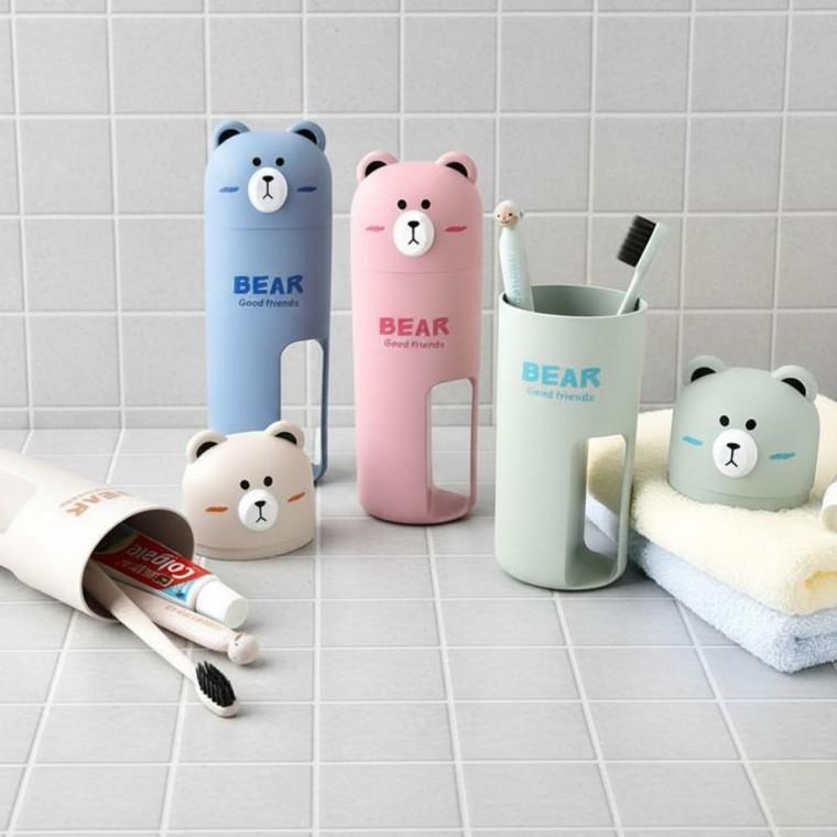 베어 휴대용 칫솔 치약 케이스 손잡이 칫솔통 양치컵