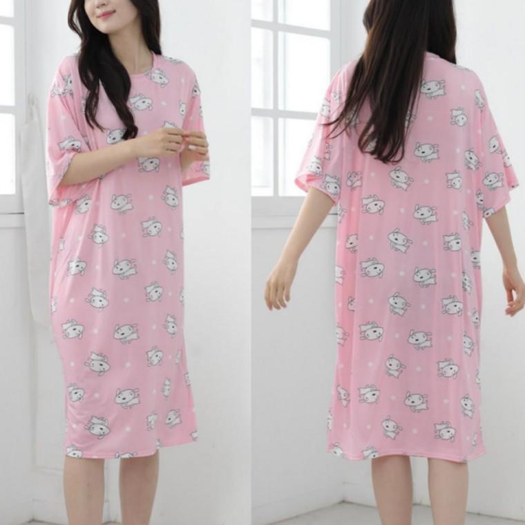 여름 쿨 냉감 여성 원피스 잠옷 캐릭터 깔끔하고 귀여운 파자마