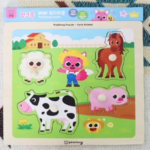 핑크퐁 꼭지퍼즐 가축 두뇌퍼즐 아기퍼즐 목재퍼즐