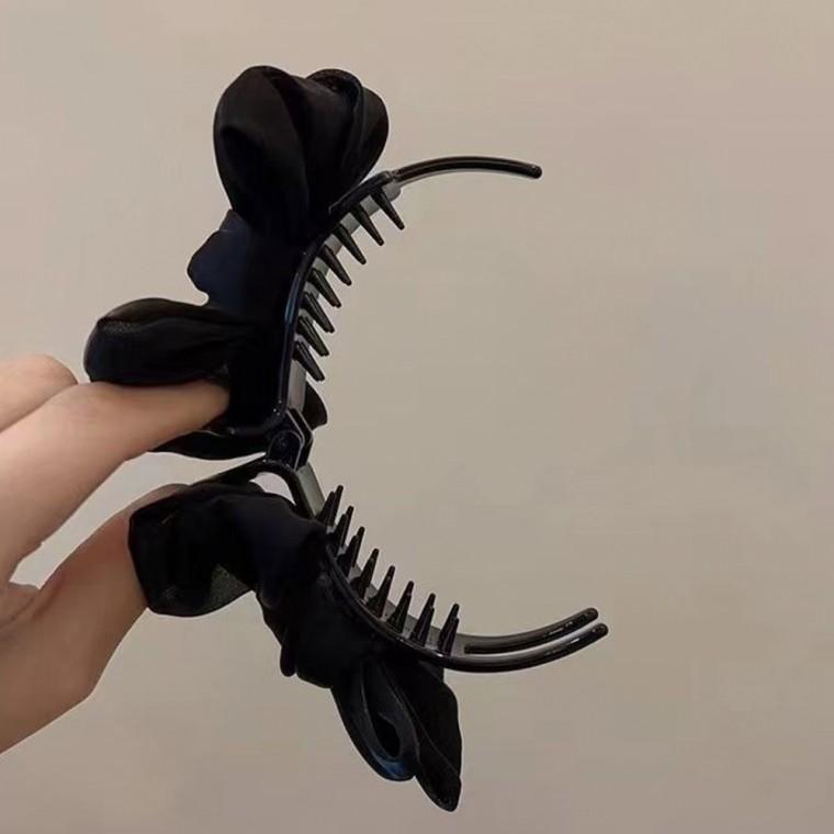 리본머리핀 헤어집게핀 블랙 1P