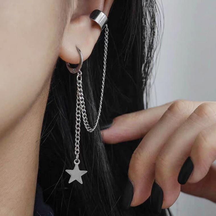 써지컬스틸 스타 별 체인 레이어드 드롭 투핀 투웨이 귀걸이 귀찌 이어커프 피어싱