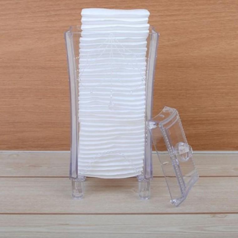 크리스탈 화장솜 보관 케이스 아크릴 화장대 정리 수납함