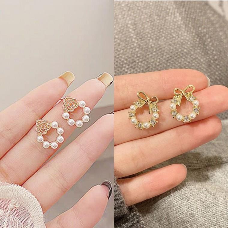 패션 진주 큐빅귀걸이