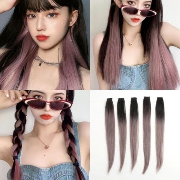 그라데이션 브릿지 헤어피스 5p세트 애쉬로즈 붙임머리피스 똑딱이헤어피스