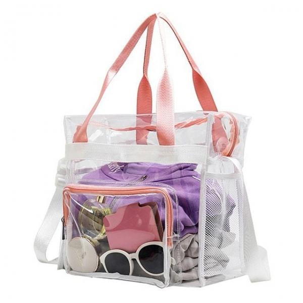 PVC 투명 토트백 핑크 학생크로스백 바캉스가방