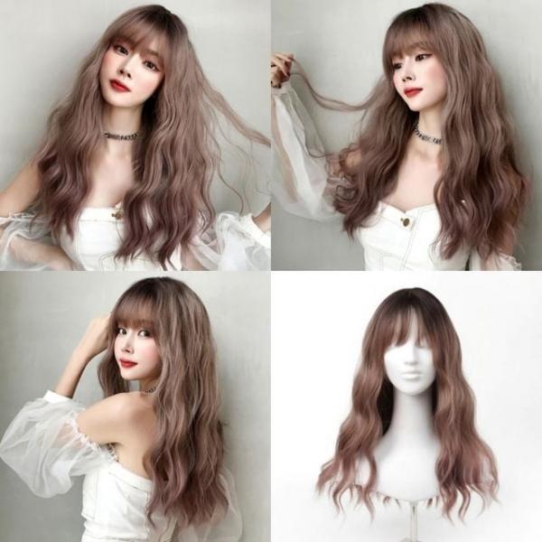 긴머리 통가발 애쉬핑크 인조모가발 패션가발